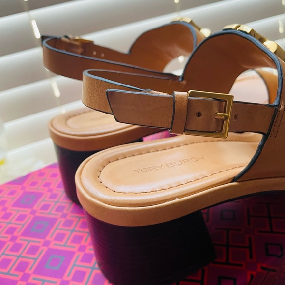 NEW Tory Burch Eleanor Heel Sandal Nevada Crust- Vachetta - Picture 3 of 9